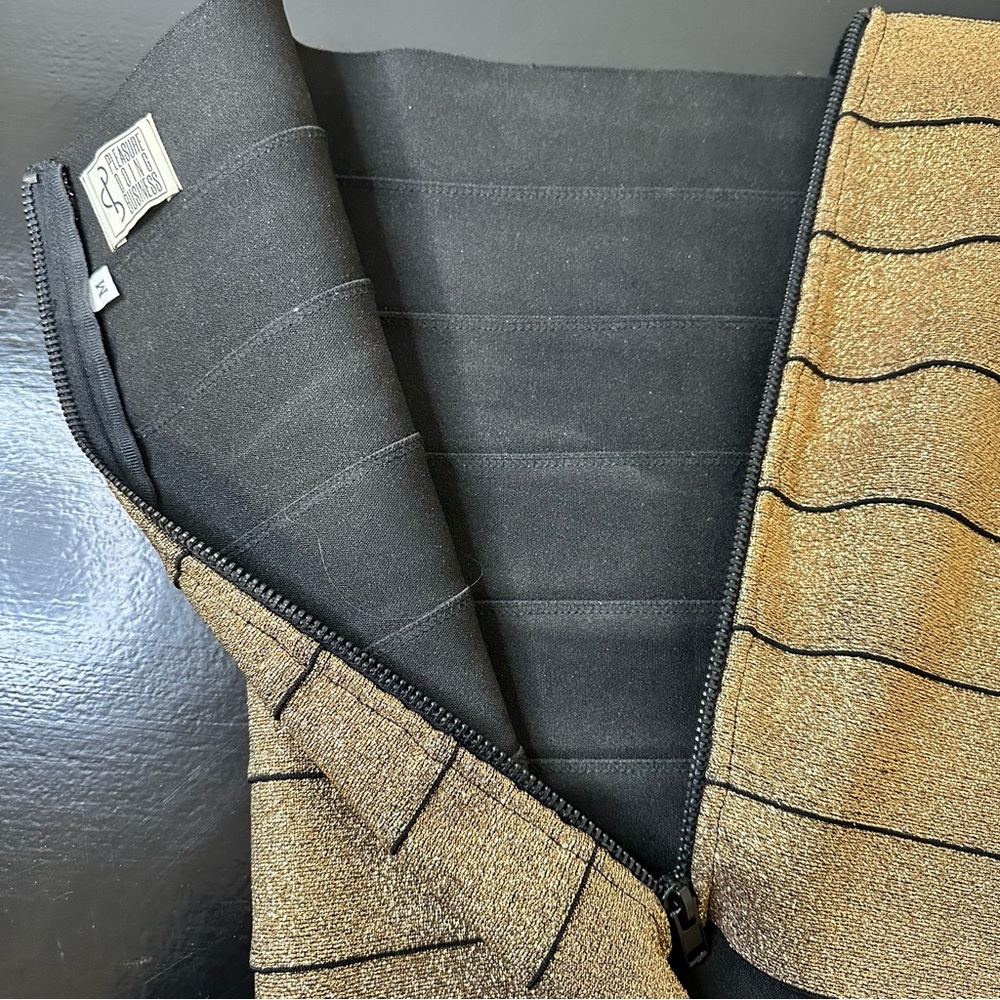 Pleasure Doing Business Gold and Black Pencil Skirt - Picture 4 of 8